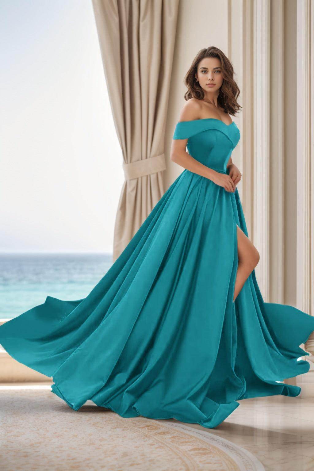 Elegant A Line Court Train Satin Prom Dress for Prom