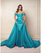 Elegant A Line Chapel Train Satin Prom Dress for Prom