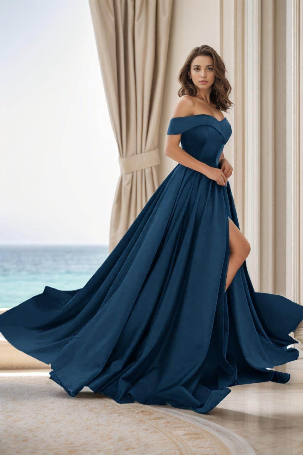 Elegant A Line Court Train Satin Prom Dress for Prom