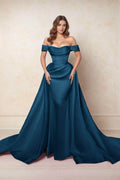 Elegant A Line Chapel Train Satin Prom Dress for Prom