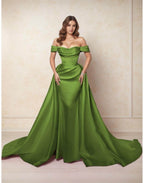 Elegant A Line Chapel Train Satin Prom Dress for Prom