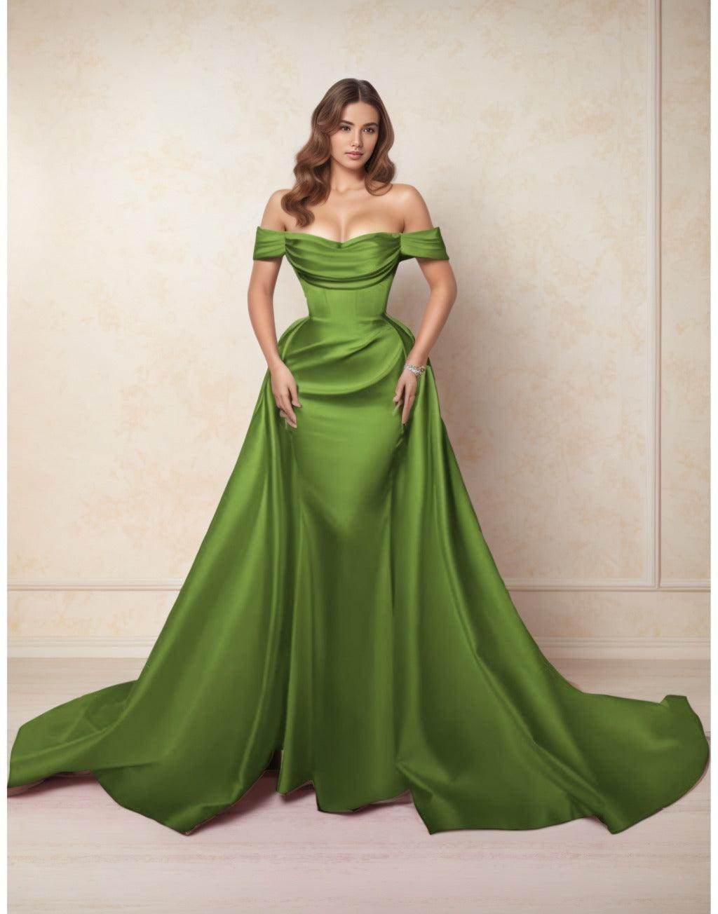 Elegant A Line Chapel Train Satin Prom Dress for Prom