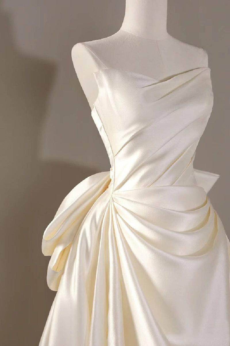 Elegant A Line Sweep Brush Train Mikado Wedding Dress 814546469493 Wedding Dress