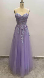 Elegant Sweetheart Spaghetti Straps Applique A Line Tulle for Prom