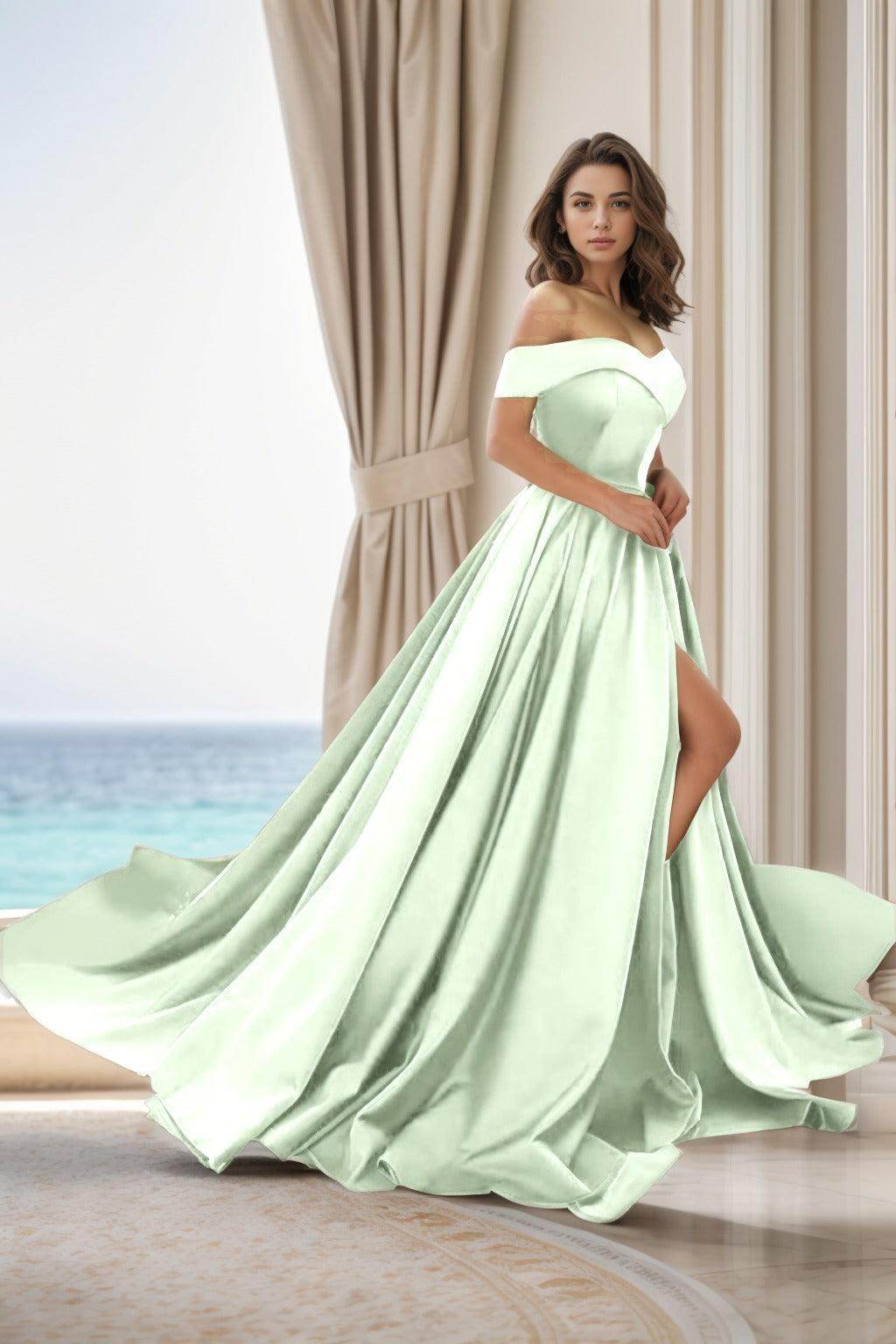 Elegant A Line Court Train Satin Prom Dress for Prom