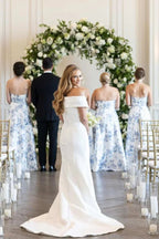 Sky Blue Satin A-Line Bridesmaid Dress with Sweetheart Neckline and Floor Length