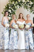 Sky Blue Satin A-Line Bridesmaid Dress with Sweetheart Neckline and Floor Length
