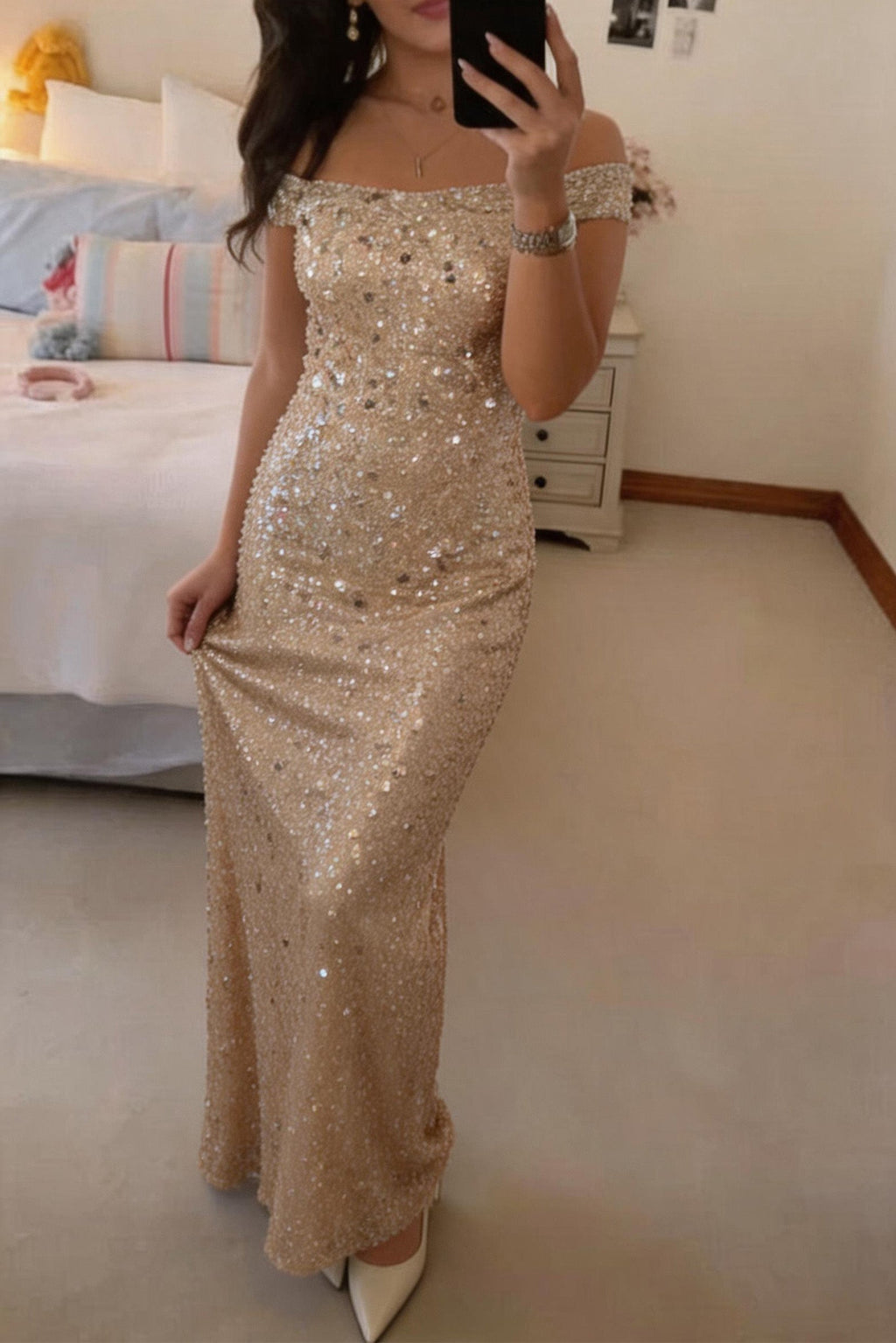 Elegant Sheath Column Maxi Sequined Mother Of The Bride Dress Mother of the Bride Dress