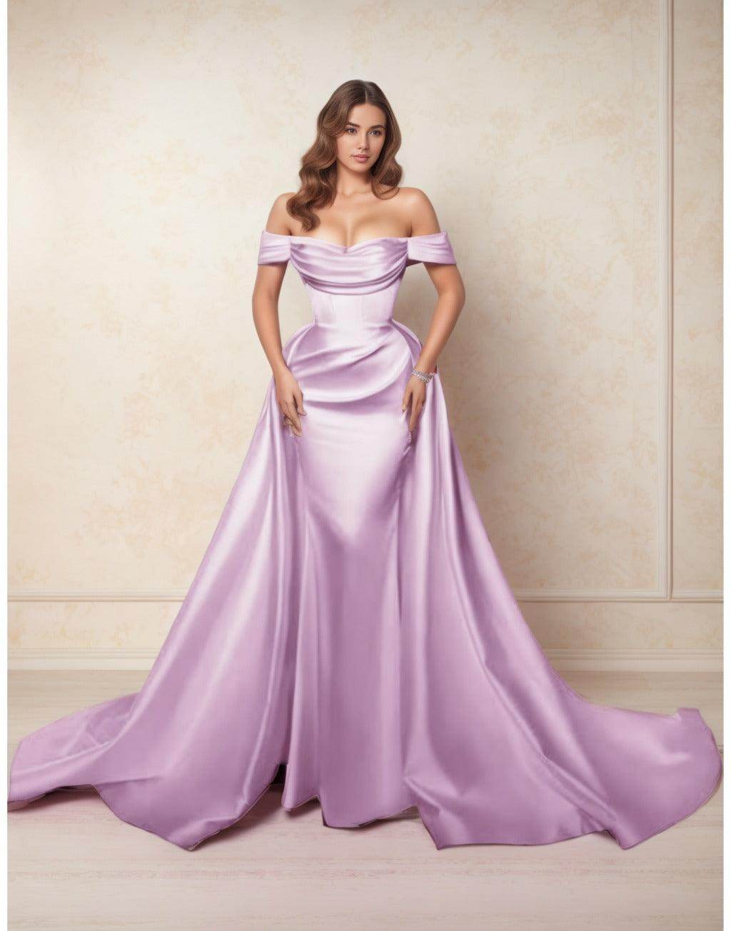 Elegant A Line Chapel Train Satin Prom Dress for Prom
