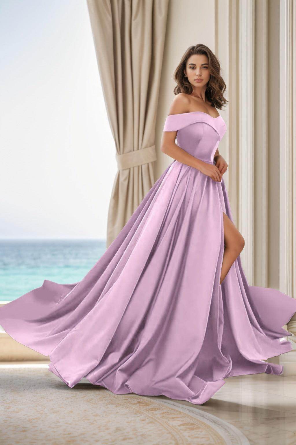 Elegant A Line Court Train Satin Prom Dress for Prom