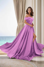 Elegant A Line Court Train Satin Prom Dress for Prom