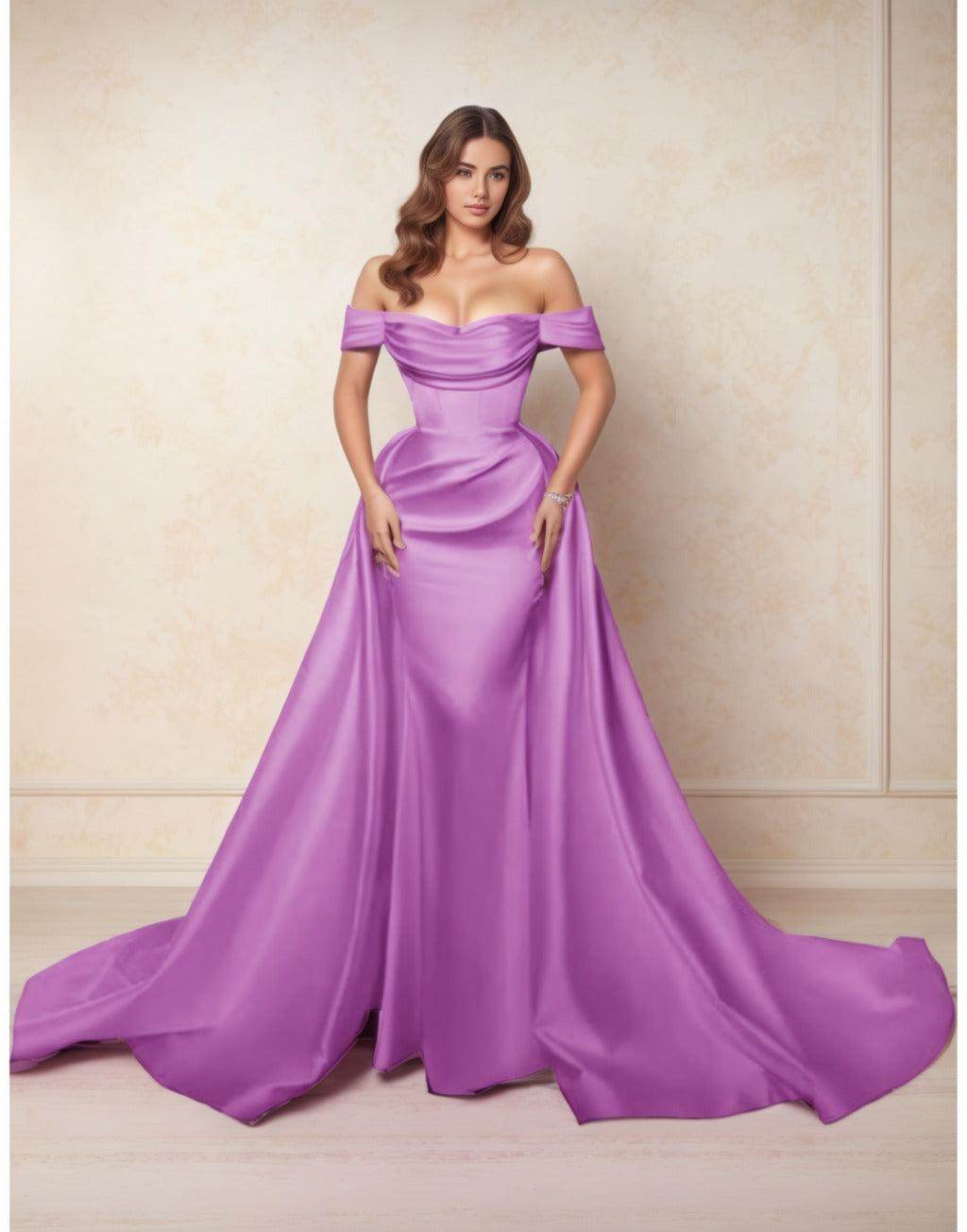 Elegant A Line Chapel Train Satin Prom Dress for Prom