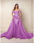 Elegant A Line Chapel Train Satin Prom Dress for Prom