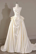 Elegant A Line Sweep Brush Train Mikado Wedding Dress 814546469493 Wedding Dress