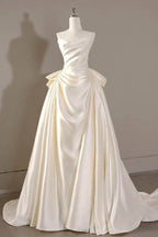 Elegant A Line Sweep Brush Train Mikado Wedding Dress 814546469493 Wedding Dress