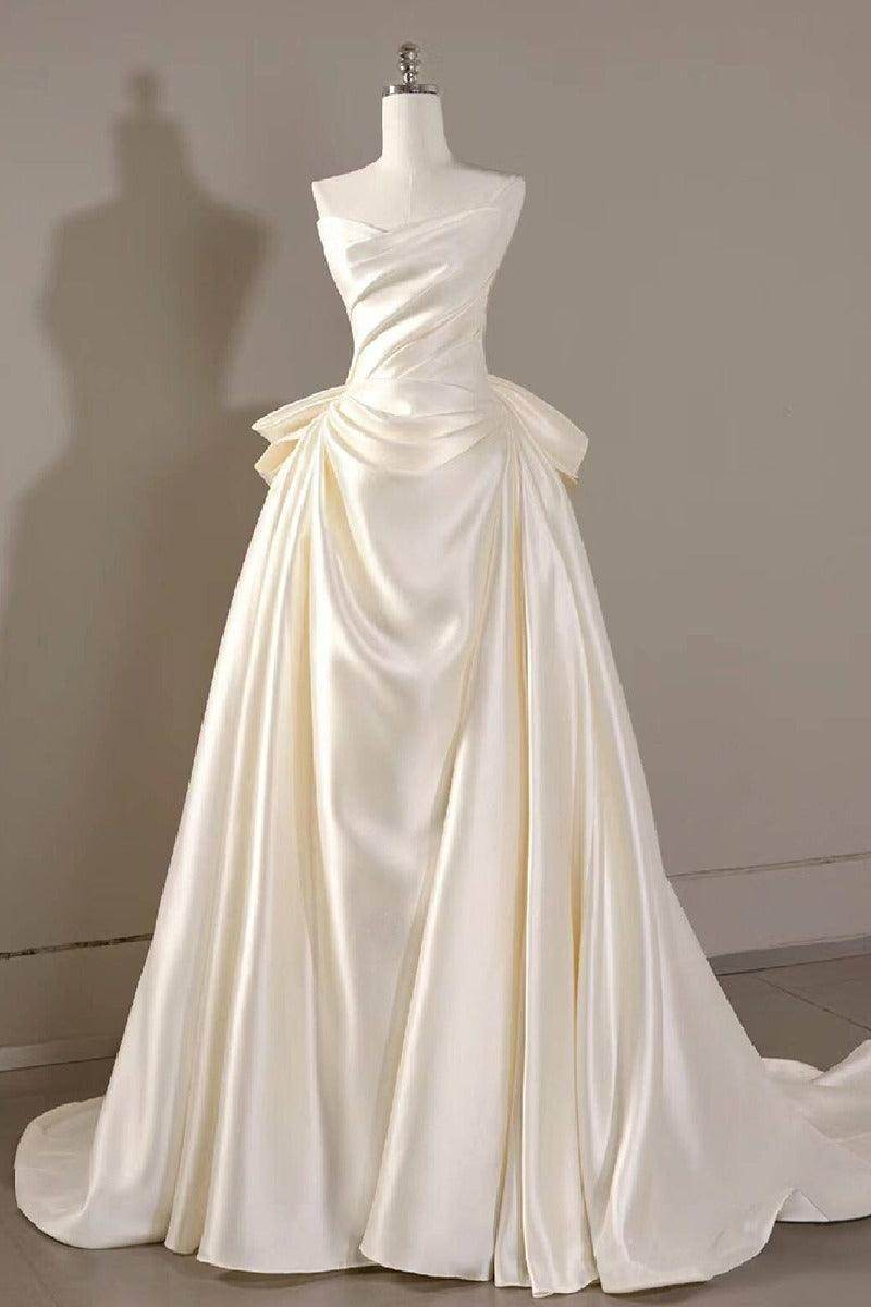 Elegant A Line Sweep Brush Train Mikado Wedding Dress 814546469493 Wedding Dress