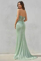 Strapless Mermaid Long Sequins Formal Prom Gown With Split