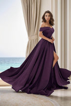 Elegant A Line Court Train Satin Prom Dress for Prom