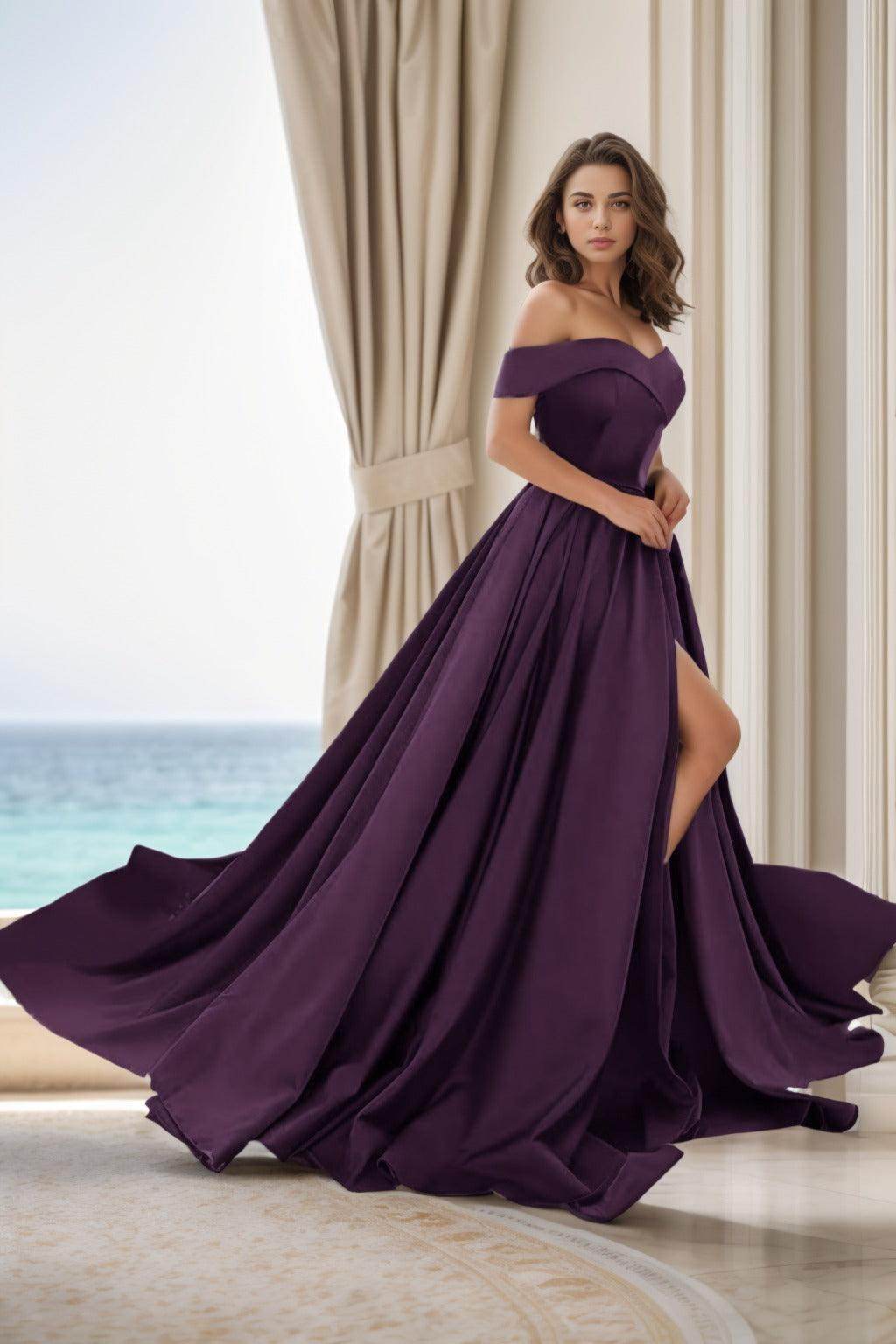Elegant A Line Court Train Satin Prom Dress for Prom