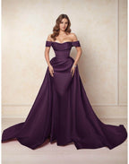 Elegant A Line Chapel Train Satin Prom Dress for Prom