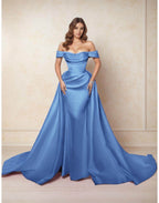 Elegant A Line Chapel Train Satin Prom Dress for Prom