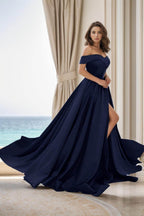 Elegant A Line Court Train Satin Prom Dress for Prom