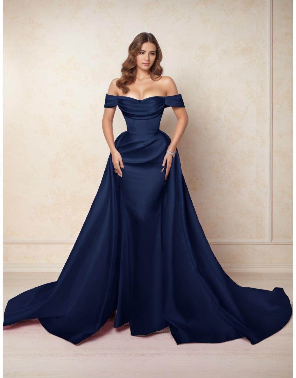 Elegant A Line Chapel Train Satin Prom Dress for Prom