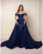Elegant A Line Chapel Train Satin Prom Dress for Prom