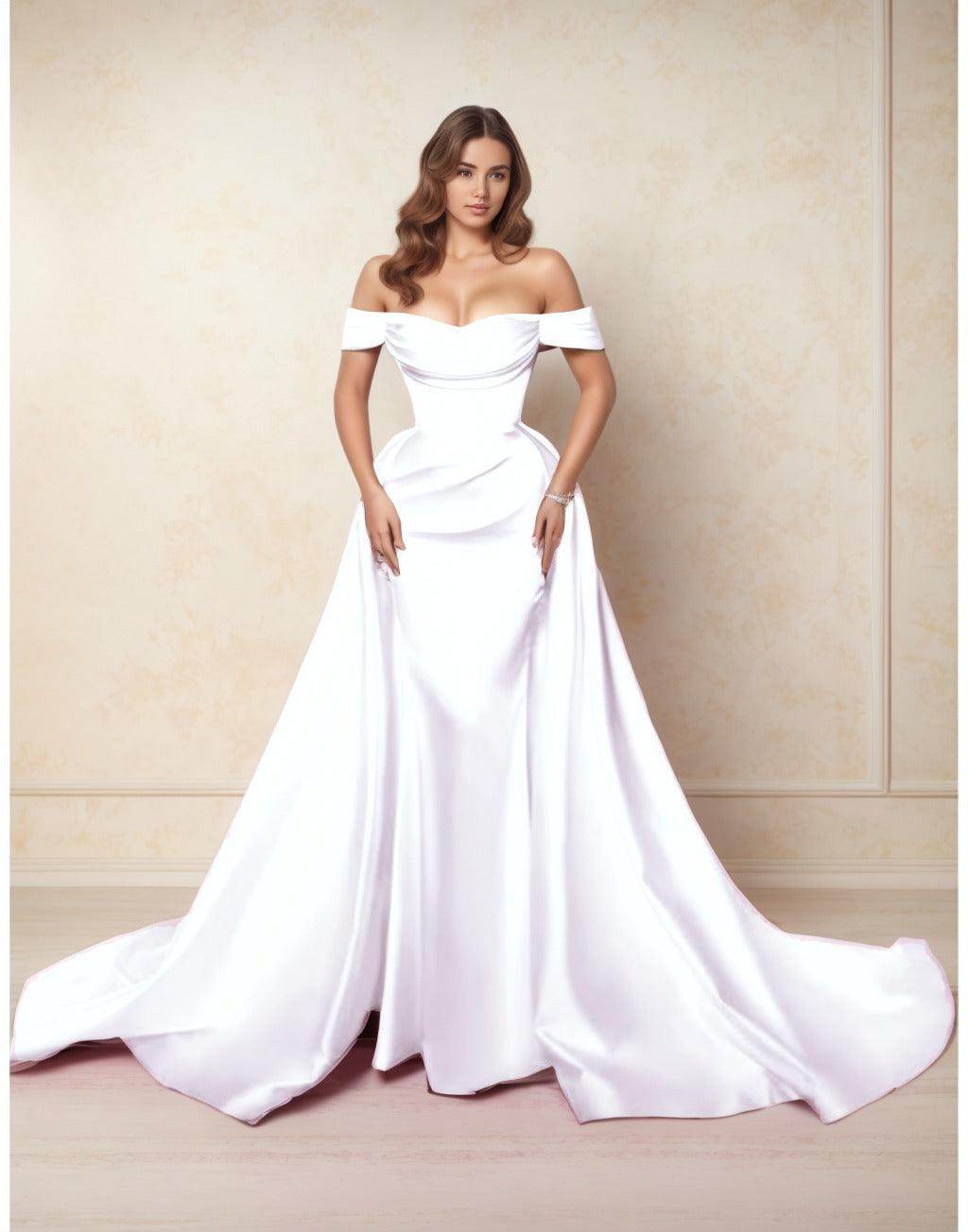 Elegant A Line Chapel Train Satin Prom Dress for Prom
