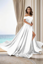 Elegant A Line Court Train Satin Prom Dress for Prom