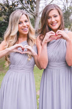 Dusty Blue Chiffon Bridesmaid Dress with One Shoulder Neckline and Pleated Detail