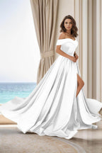 Elegant A Line Court Train Satin Prom Dress for Prom