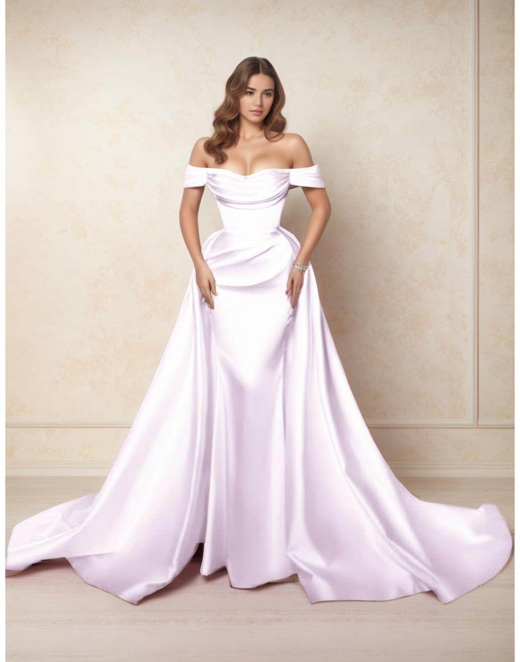 Elegant A Line Chapel Train Satin Prom Dress for Prom