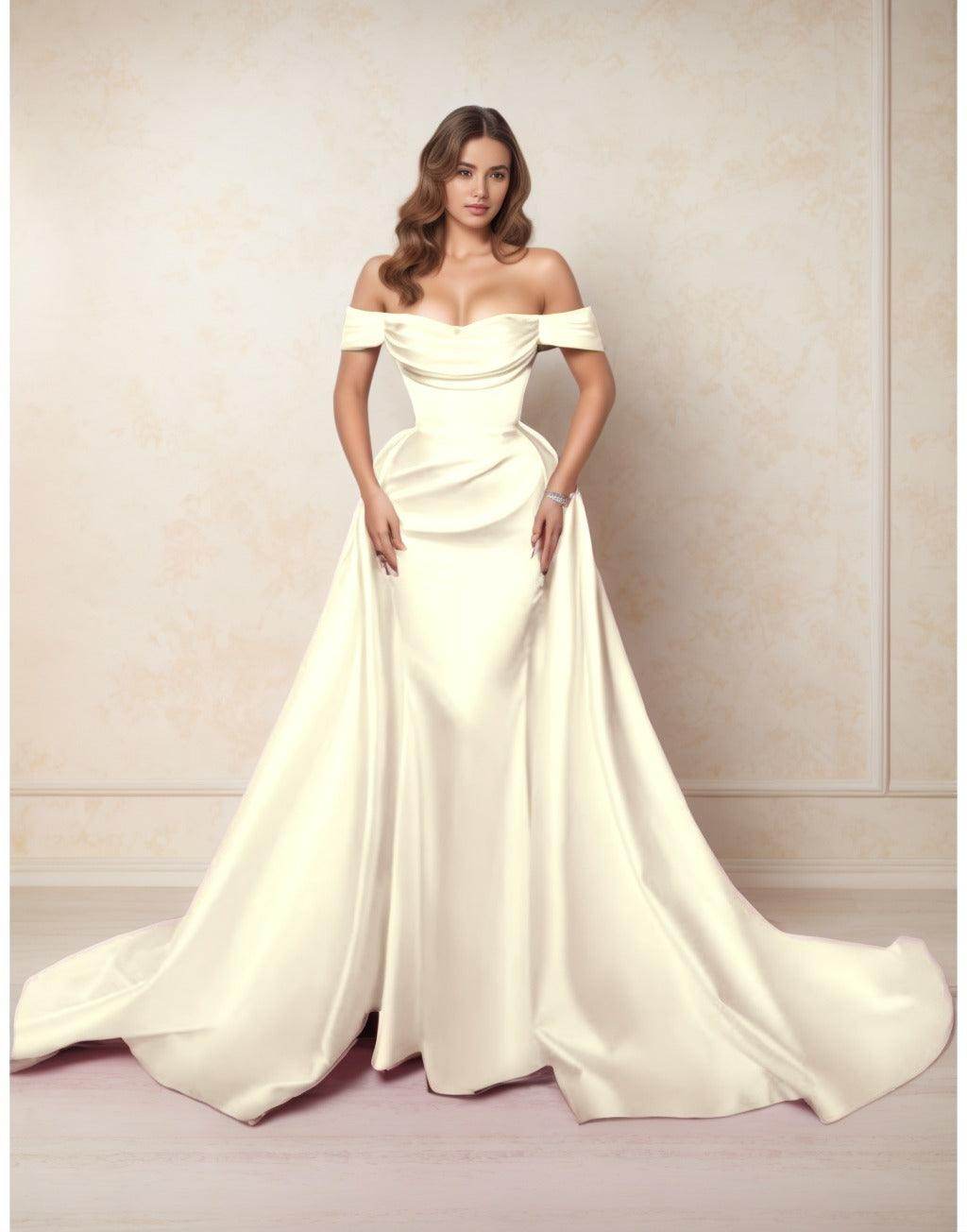 Elegant A Line Chapel Train Satin Prom Dress for Prom