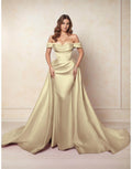 Elegant A Line Chapel Train Satin Prom Dress for Prom