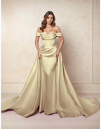 Elegant A Line Chapel Train Satin Prom Dress for Prom