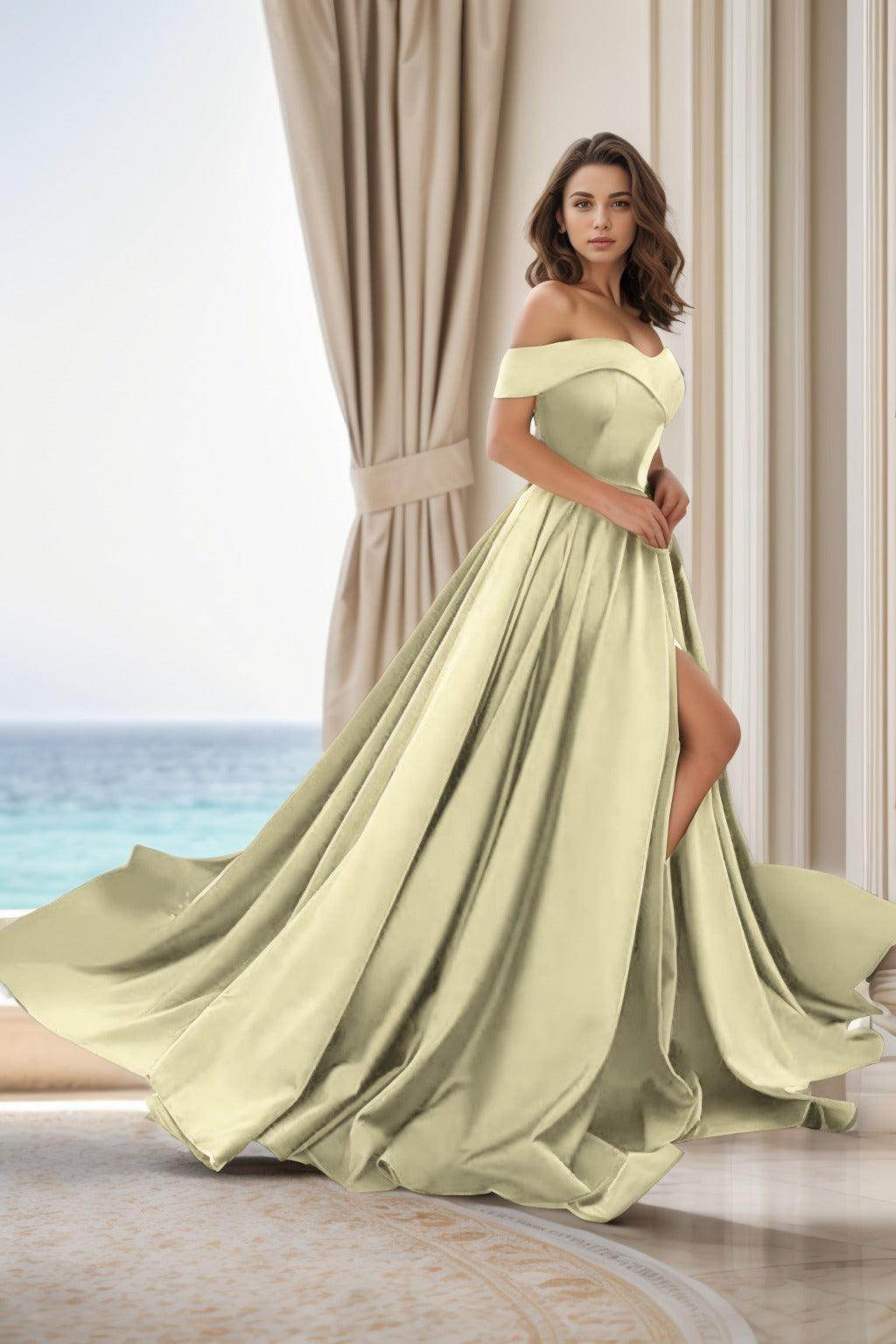 Elegant A Line Court Train Satin Prom Dress for Prom