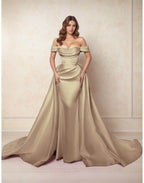 Elegant A Line Chapel Train Satin Prom Dress for Prom