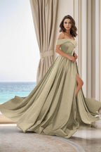 Elegant A Line Court Train Satin Prom Dress for Prom