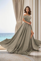 Elegant A Line Court Train Satin Prom Dress for Prom