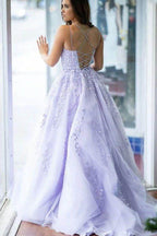 Elegant A Line Sweep Brush Train Tulle Prom Dress for Prom