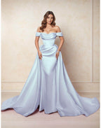 Elegant A Line Chapel Train Satin Prom Dress for Prom