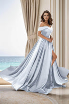 Elegant A Line Court Train Satin Prom Dress for Prom