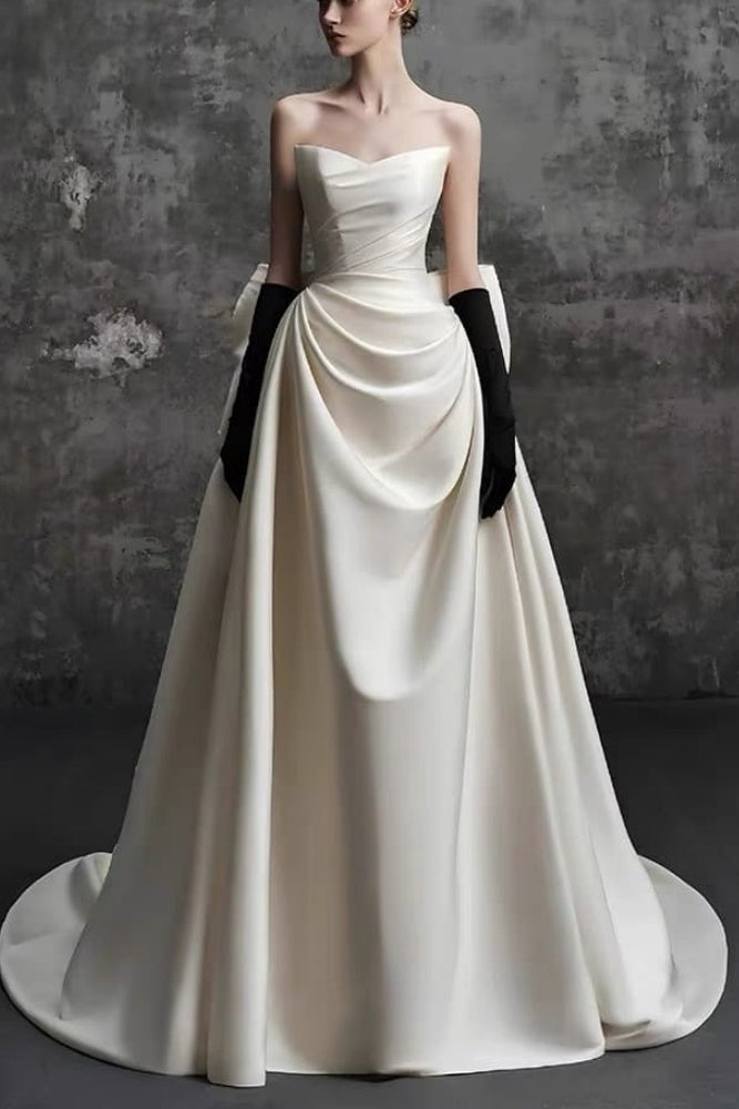 Elegant A Line Sweep Brush Train Mikado Wedding Dress 814546469493 Wedding Dress