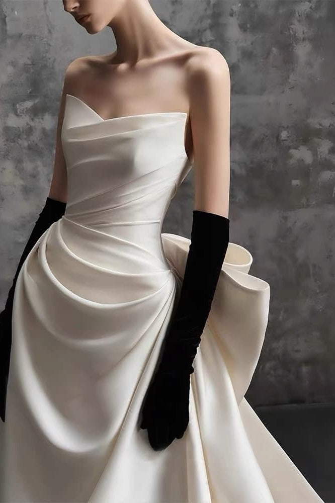 Elegant A Line Sweep Brush Train Mikado Wedding Dress 814546469493 Wedding Dress