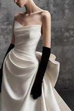 Elegant A Line Sweep Brush Train Mikado Wedding Dress 814546469493 Wedding Dress