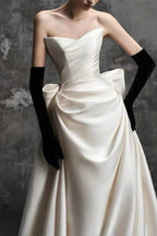 Elegant A Line Sweep Brush Train Mikado Wedding Dress 814546469493 Wedding Dress