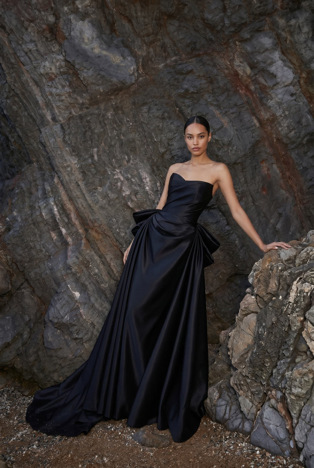 Elegant A Line Sweep Brush Train Mikado Wedding Dress 814546469493 Wedding Dress