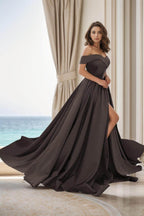 Elegant A Line Court Train Satin Prom Dress for Prom
