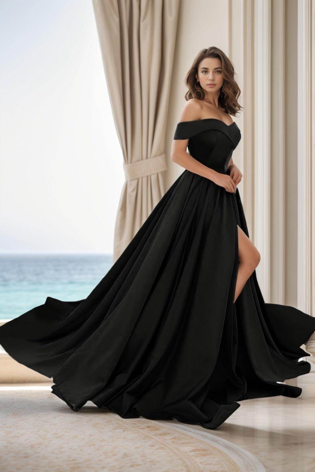 Elegant A Line Court Train Satin Prom Dress for Prom